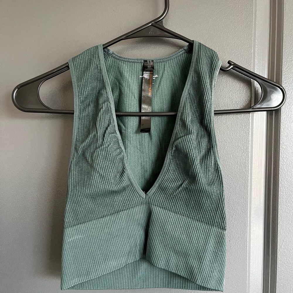 Urban Outfitters Green Cut Out Crop Tank Top